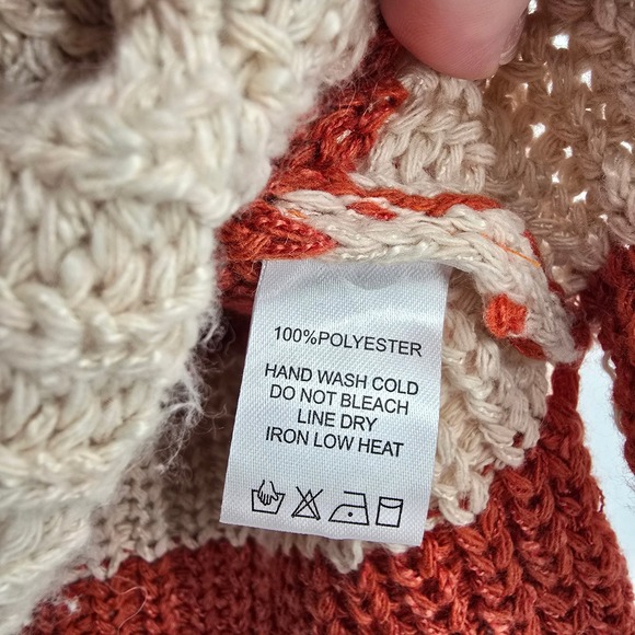 ee:some Los Angeles Striped Henley Sweater Rust Red Cream Bell Sleeve Small - Picture 7 of 10